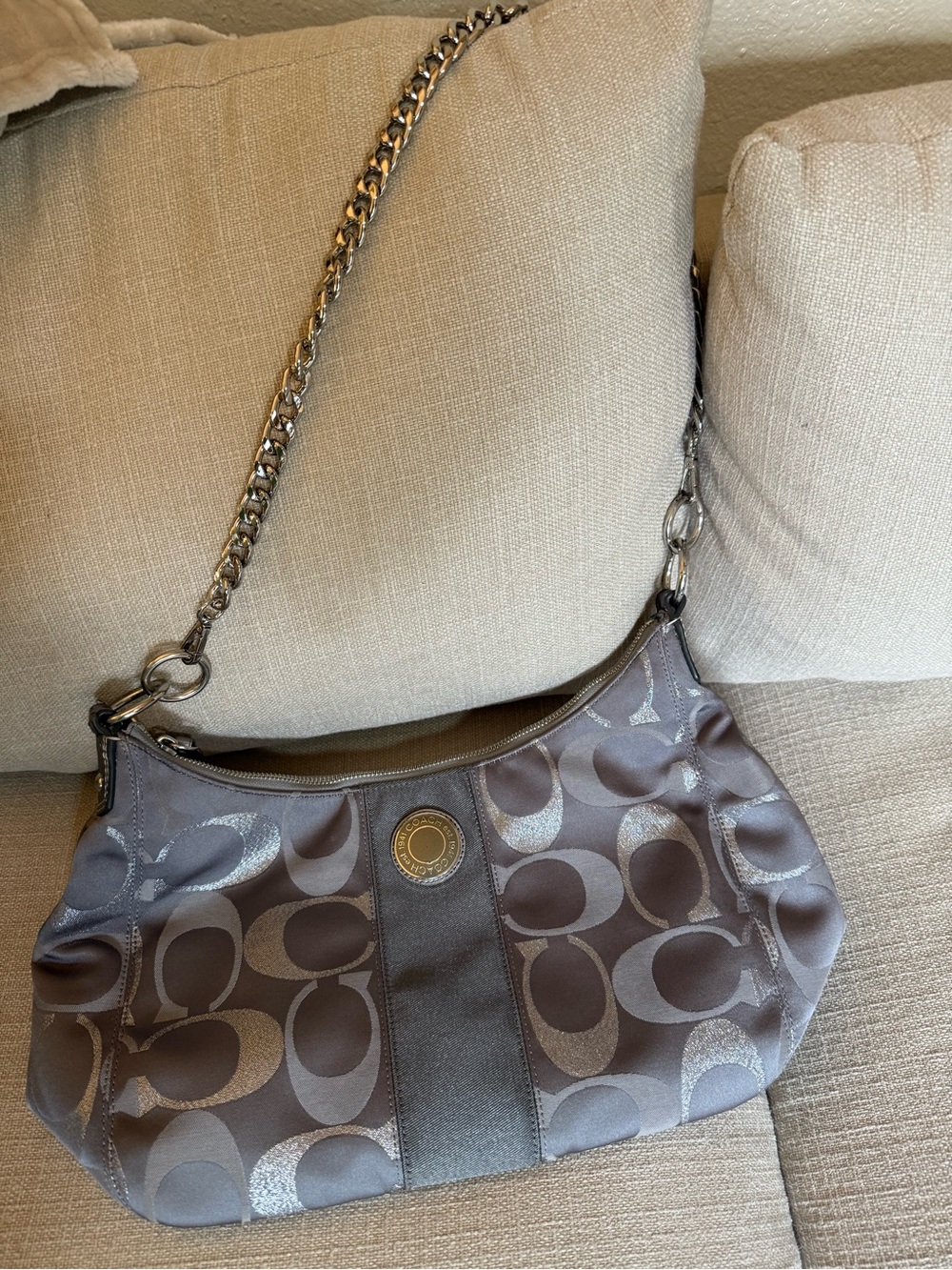 Coach Gray Signature Chain-Handle Shoulder Bag